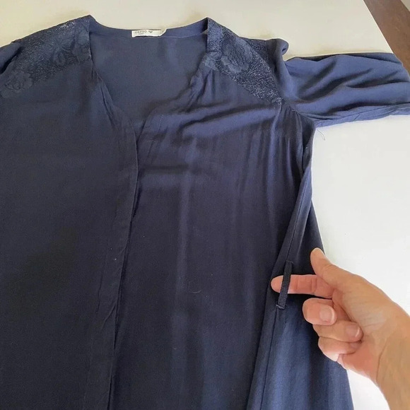 ORFEO Paris Women’s Maxi Dress Medium Navy Blue Sheer Cover Up Long Sleeve Beach - Picture 7 of 12